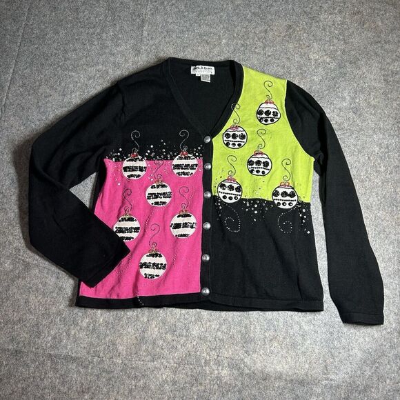 Jack B Quick Ugly Christmas Sweater Womens XL Beaded Ornament Holidays Cardigan - Picture 1 of 8